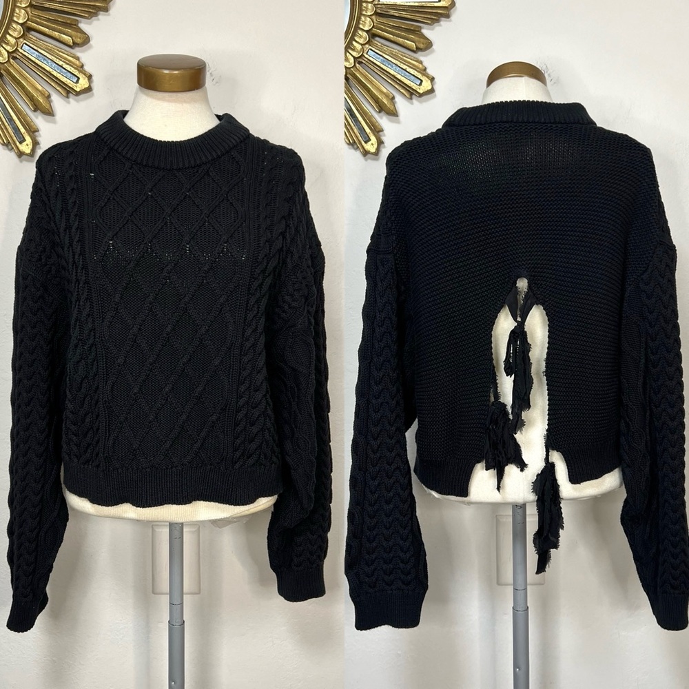 Chan Luu Chunky Cable Knit Crop Open Back Sweater